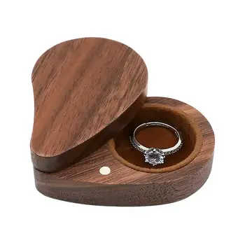 Дървена кутия за пръстени във формата на сърце, дървен калъф за пръстени във формата на сърце, калъф за обици и малките декорации за сватба, годеж