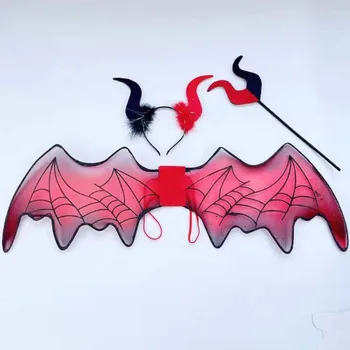 Хелоуин Костюм на прилеп Дявола Набор от Аксесоари за cosplay Демон Крила Вилици Рог Превръзка на главата Подпори