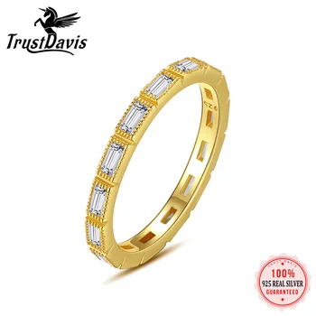TrustDavis Пръстен от сребро 925 проба с квадратна цирконием, Модерен пръстен за жени, Подарък за сватба, годишнина, годеж, бижута L293