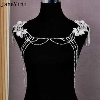 JaneVini Бохемската верига на рамото Бижута за шаферски рокли Луксозно Колие-верижка за тяло с перлата на мъниста Сватбени Аксесоари, сватбена опаковка
