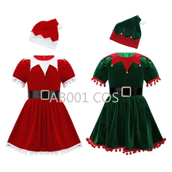 Детски дрехи, дрехи Коледен костюм на Елф за момичета, детски Коледен фестивал, костюми на Дядо Коледа, расшитый пайети, добре облечени парти за деца