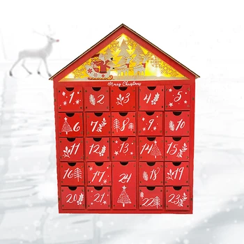 Дървена Коледен Адвент-календар С 24 чекмеджета за съхранение, Селска къща, обратно броене до Коледа, за многократна употреба Календар за обратно броене направи си САМ