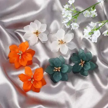 Обеци с цветя под формата на гиперболы, женски акрилни празнични обеци с големи бели, оранжеви, зелени цветове