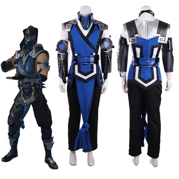 Костюми за cosplay Mortal Kombat 11 Sub Zero, мъжки синя бойна форма, костюм с шнорхел, Кралят Нинджа костюм за Хелоуин