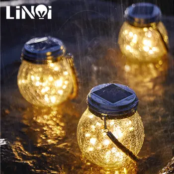 Висящи Слънчева светлина Crackle Glass Globe LED Jar Осветяват Градински Декор На Открито Водоустойчиви за Тераса на Двора, Зидани Огради на Палубата