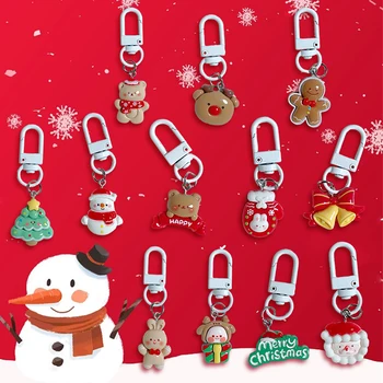 Сладък Коледен ключодържател с Анимационни Лосем, Снеговиком, Дядо Коледа, окачване, Зайче и Мече, Ключодържател, медальони за раницата, Декор чанти за кола