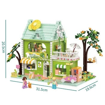 Магазин City Street View, Отборът модел Lime Tea Shop, градивен елемент, тухла, Креативни играчки-пъзели за деца, подарък за момичета и момчета