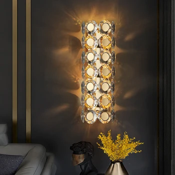 Да се радвате на модерното златно халба бира за спалня, луксозен ТЕЛЕВИЗИЯ-фон, монтиран на стената лампа в коридора, дълъг crystal led монтиран на стената лампа, с регулируема яркост