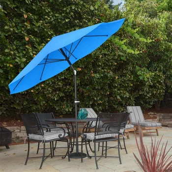 Чадър за двор Pure Garden с автоматичен наклон, 10-крак Алуминиев чадър с козирка, Лесно се Завърта, Светло синьо