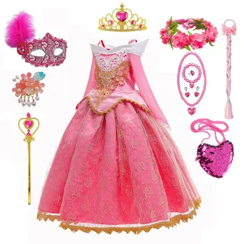 Облечи Спящата красавица, за малко момиче, костюм принцеса Aurora на Хелоуин, добре облечени дрехи за деца, Коледен подарък за рожден Ден, танцово рокля