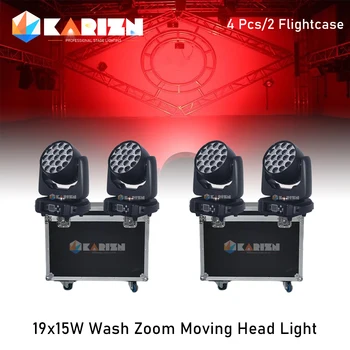 0 Данък 4шт 19x15 W LED Zoom Beam Мивка С 2-ма Сгради Circle Light control Main Mobile RGBW 4in1beam Професионален DJ LED/Бар