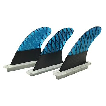 Плавници за сърфиране FUTURE е от въглеродни влакна HONEYSURF Среден / Голям размер с подруливающим устройство (3 Плавници) С да използвате единични пъпки, Къси Плавници за дъски, Черни със синьо флипер