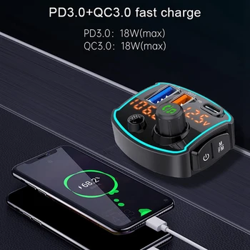 FM предавател, Bluetooth 5,0 Автомобилен MP3 плейър, Безжичен комплект за Кола 