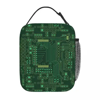 Случайна чанта за обяд, зелена печатна платка, контейнер за обяд Y2K Thermal Cooler, за обяд, кутия за пътуване