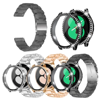 2 елемента за samsung galaxy watch 5 44mm 40 мм каишка + калъф за galaxy watch 4 40 мм 44mm прозрачна смола каишка bling протектор на екрана калъф