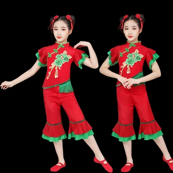 Коледна танцово представяне на Янко за момичета Традиционен китайски народни танци Класически национални костюми за танц фен Облекло Янко