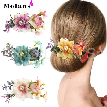 Molans Елегантна имитация на цвете, сватбена шнола за cauda equina, сватбени шапки от свежи цветове, Дамски гребен за коса, Аксесоари за коса