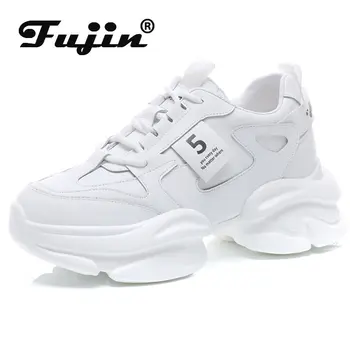 Fujin 7 см, нова, естествена кожа, нова висококачествена марка удобни ежедневни дамски обувки, Вулканизированная Дамски обувки на платформа, есенно-пролетни маратонки за ходене