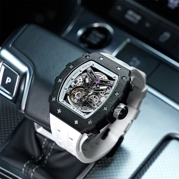 ЦАР BOMBA луксозна марка въглеродни влакна механичен часовник сапфир кристал стъкло огледало моден тренд прохладни 50 м водоустойчивост светлинен часовник
