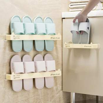 Закачалки за тапочек за баня, стенен водоустойчив титуляр за тапочек, проста пластмасова стойка за съхранение на обувки, аксесоари за спалня