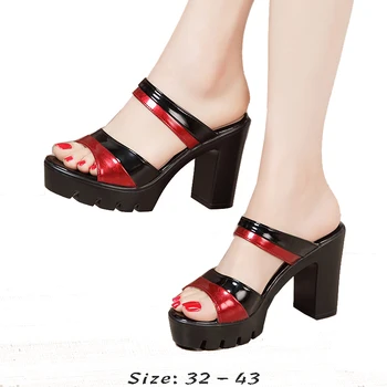 Висококачествени кожени сандали за жени на високи токчета 10 см, годишният размер 2023, 32, 33, 42, 43, елегантни обувки на платформа с отворени пръсти, черен, бял