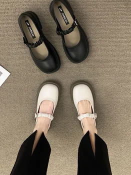 Дамски обувки на платформа с кръгло бомбе 2023 г., Дамски Летни Обувки на Среден Ток от Естествена Кожа, Ежедневни Популярна Мода на Едро