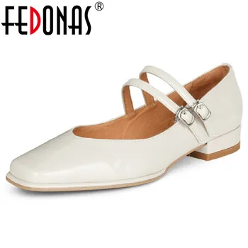 FEDONAS/ Реколта Елегантни дамски обувки-лодка с квадратни пръсти, на нисък ток, офис дамски официални обувки от естествена кожа, сезона: пролет-лято, дамски обувки Mary Janes