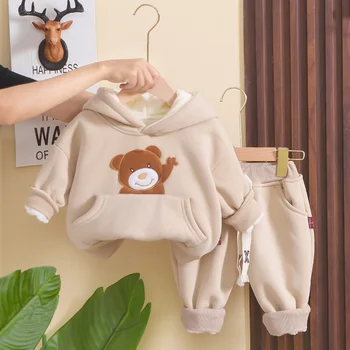 Есенно-зимния нов пуловер за почивка в западен стил с дълги ръкави за момчета и момичета, комплект от две части за новородено, детски костюм