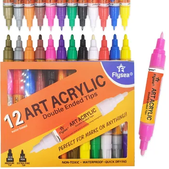Художествени маркери, акрилни химикалки, 12 цвята, акрилни маркери, писалка с тънък връх, средно от върха (0,7 мм-2 мм), писалка за рисуване с ръце