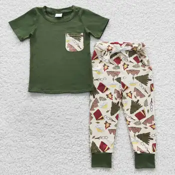 BSPO0127 Дрехи за малките момчета топ с къси ръкави и панталони, комплект от 2 теми, детска бутиковая облекло