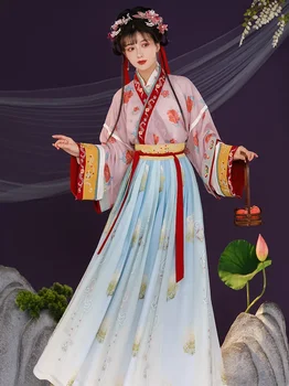 Женски традиционни рокли в източния китайски стил WATER Ancient Hanfu в народен стил на династията Джин с преминаването яка и пола на талията