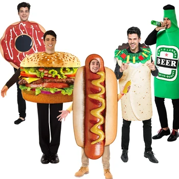 Възрастен костюм за хамбургер, костюм за хот-дог, костюм за Пурима, костюм за пица, Cosplay свирите на омар, Бекон, мъжки карнавални костюми, cosplay Банан.