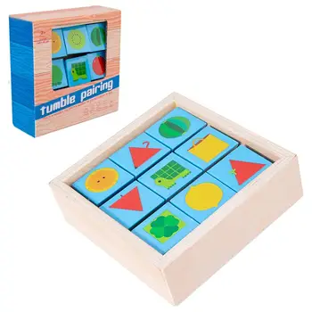 Пъзел С Дървени Блокове За Деца, Цвят и Форма, Пъзел, Кубични Пъзели, Образователни Игри, Интерактивни Играчки, за Игра На Съчетаването на Ръцете и Очите