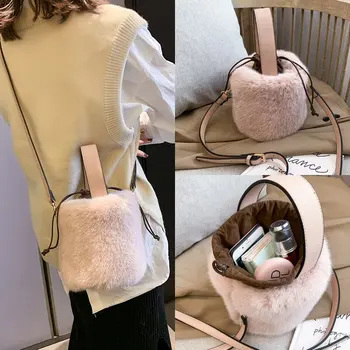 Дизайнерски мини-чанти във формата на цилиндър, дамски плюшени чанти-кофи 2023, модни дамски чанти-месинджър през рамо, чанта-тоут за партита Bolsas