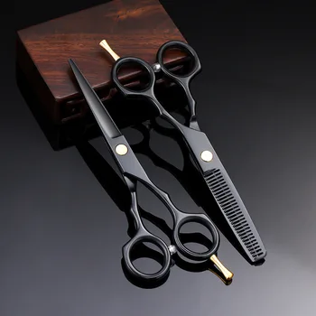 Професионални фризьорски ножици черен цвят 6Cr, фризьорски салон режещи инструменти, филировочные ножици за фризьори, стомана 5,5 инча 440C