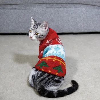 Рокля-пуловер с сладък котка, Зимно топло облекло за котки, Пуловер Katten Sphynx, Талисмани, Дрехи Gatos, Стоки за домашни любимци