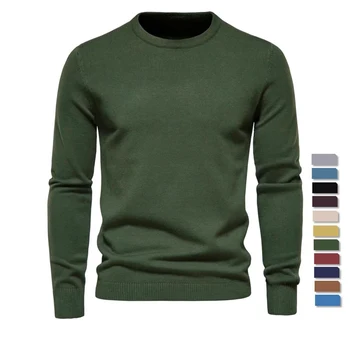 2021 Нов пуловер с кръгло деколте, мъжки пуловер, всекидневни монофонични топло основен пуловер, мъжки зимна мода, Фините качествени Мъжки пуловери