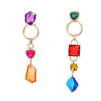 ZA Асиметрични Многоцветни висящи обеци с кристали за жени 2024, Артистична смола, Висящи обици-висулки, бижута