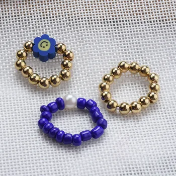 3 бр./компл., Стилен пръстен с имитация на перли, ръчна изработка, набор от геометрични пръстени с цветен модел за жените, Нови Регулируеми пръстени за пръстите
