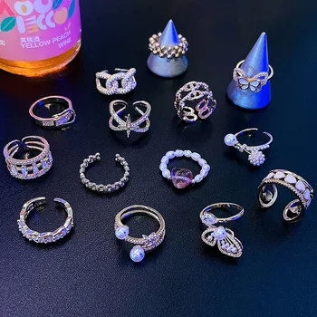 Дамски пръстен с отворен контур на Контролирани Размер, модни пръстени от сребро 925 проба, Розово Сърце, Циркон, Скъпа Мультяшная звезда, пеперуда, Перлена Кристалното Светлинно пръстен