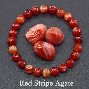 Естествен камък Гривна от мъниста с червени ивици от агата За жени и мъже, естествен Червен Карнеол, през Цялата Ахат, Лечебни бижута, гривни за йога и медитация