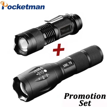 Комплект в наличност! Гореща разпродажба Led Фенерче T6 Tactical flashlight + Q5 Mini Факел Lanterna Мащабируем Водоустойчив Фенер за велосипед