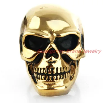Нова мода Черни Очи от неръждаема стомана 316L Мъжки Стръмни Пръстен с череп от жълто Злато, Бижута US 7-15 # Подарък на по-добро качество