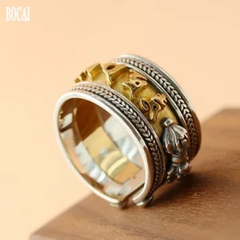 BOCAI 2020 real s925 пръстен от сребро старо тайское сребърен пръстен man шестизначная мантра ретро може да бъде от мъжки сребърни пръстени