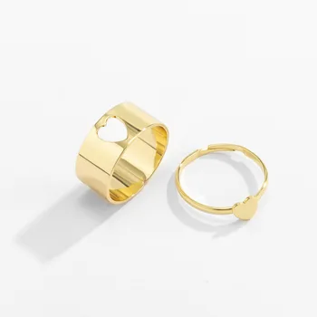 Нов модерен комплект пръстени със сърца за жени и мъже, влюбена двойка, Анилло, Приятелство, годеж, сватба, Отворени регулируема с орнаменти