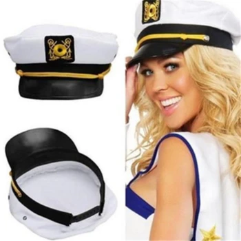 Възрастни яхтена военни шапки Лодка Кораб Костюм капитан-моряк Шапка Регулируема Шапка Военно-Морски Адмирал за мъже и жени
