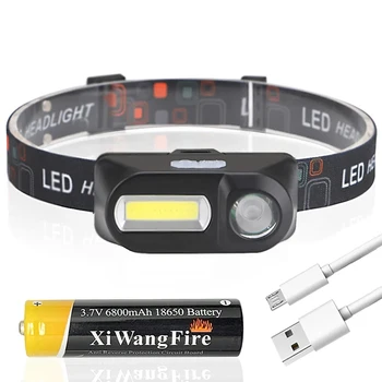 Преносим мини-налобный фенер XPE + COB Използва батерия 18650, USB-перезаряжаемую фаро, открит къмпинг, риболов, led главоболие фенерче