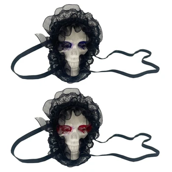 Превръзка на очите на Хелоуин, лейси маска за cosplay с виртуален скелет и череп, маска за очи, костюми от аниме, превръзка на очите, един размер подходящ за повечето