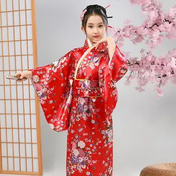 Детска традиционно облекло, хавлия за момичета, Коледен маскарад, нощница с принтом Kawai, кимона за изяви на сцената.