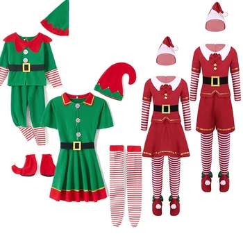 Унисекс, зелено, червено, момче, за деца, Мъже, Семейство, празничен Коледен костюм на Елф, момичета, Жени, Коледен помощник на дядо коледа, Коледен костюм.